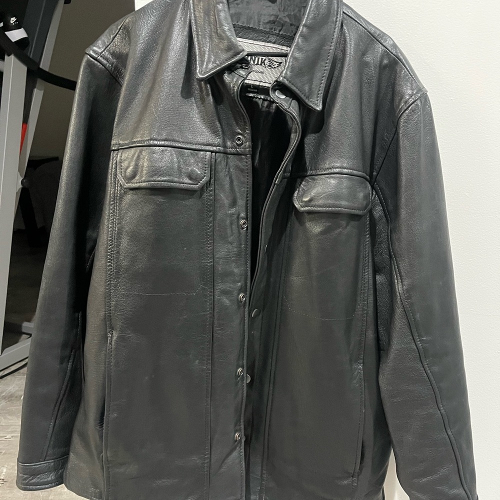 Unik Black Lightweight Shirt Jacket with Classic Collar biker jacket.